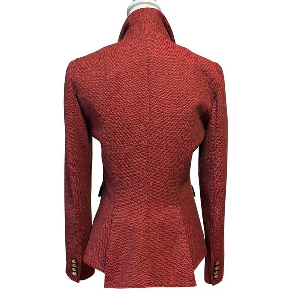Smythe Duchess Tweed Peaked Lapel Velvet Trim Blazer Jacket Red Burgundy Size 6 - Picture 8 of 9